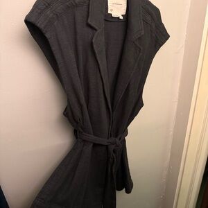 Anthropologie Charcoal Black Textured Tie Vest